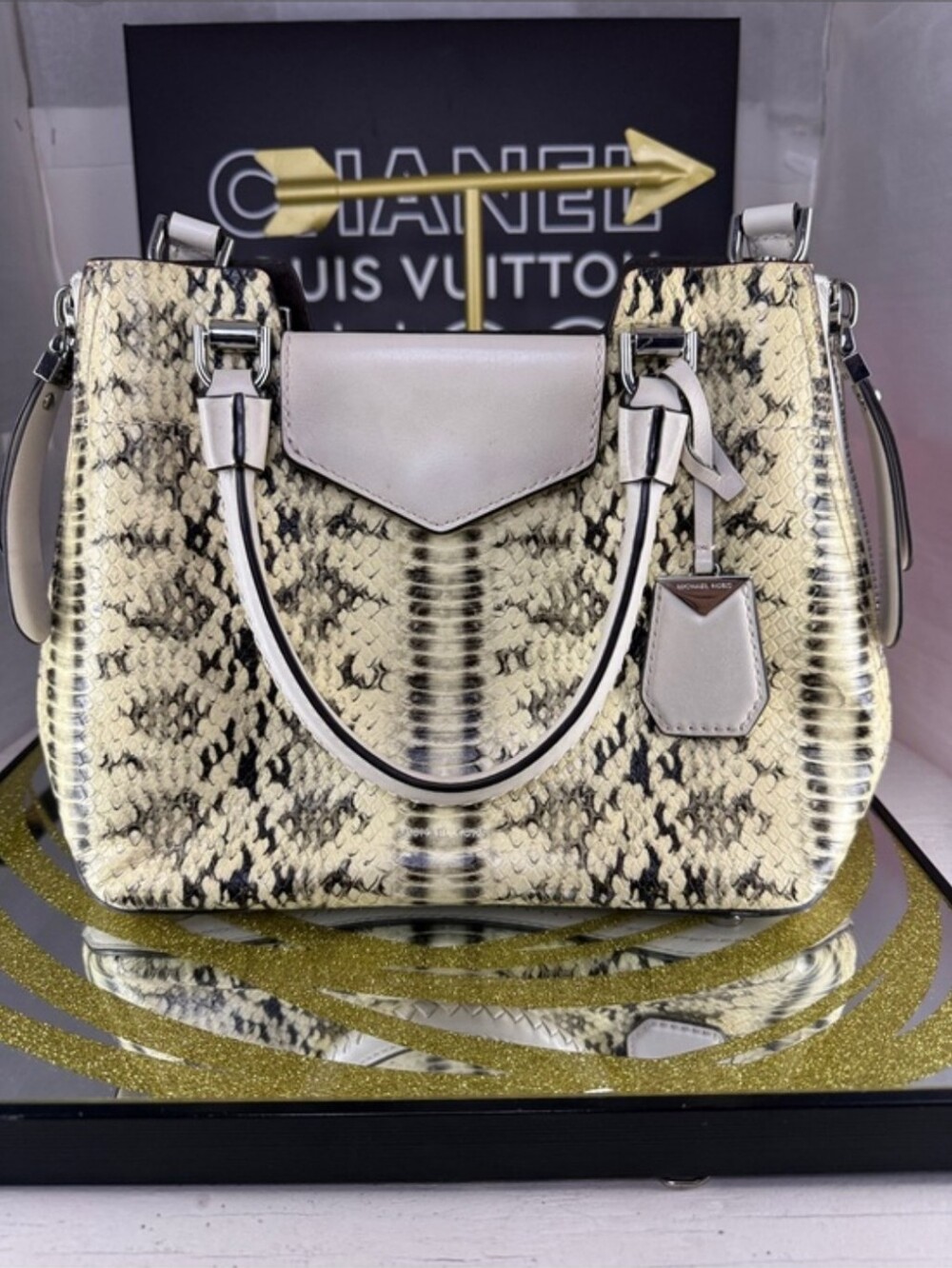 Michael Kors Designer Python-Print Leather Satchel
